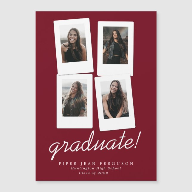 Multi Photo Modern Snapshots Graduation Magnetic Invitation (Front)