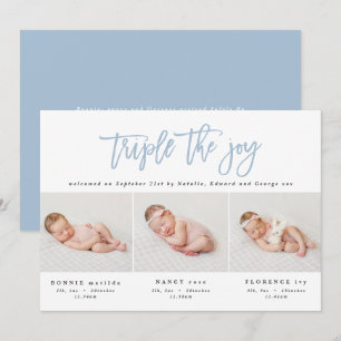 Multi photo modern triplet birth announcement
