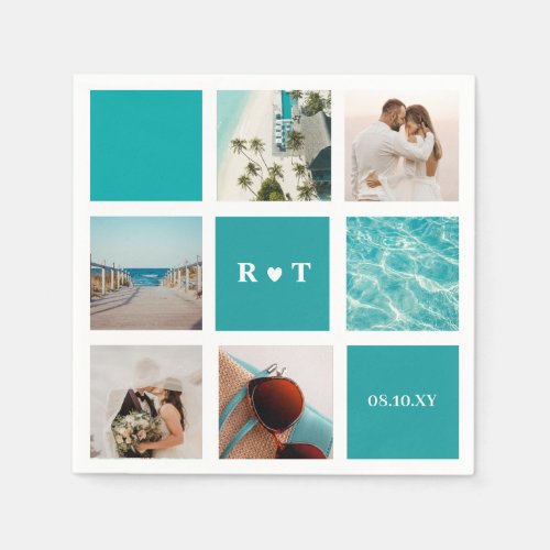 Multi Photo Monogram Beach Wedding Cocktail  Napkins