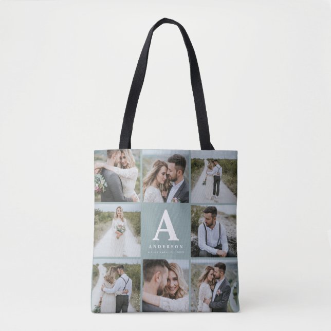 Multi photo monogram initial favor gift tote bag (Front)