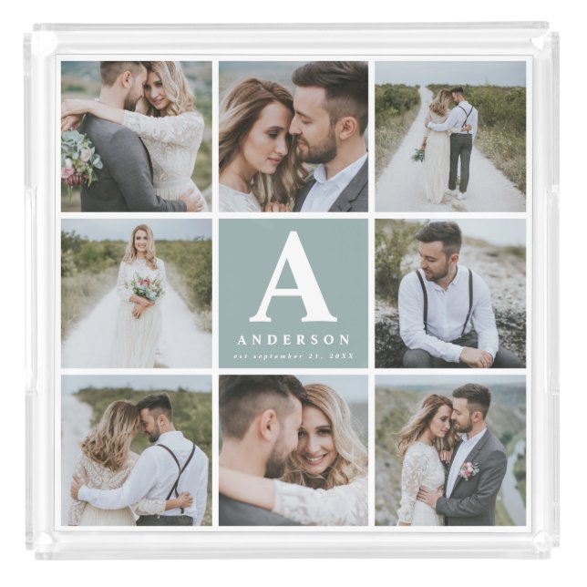 Multi photo monogram wedding family gift acrylic tray (Front)