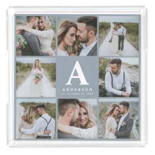 Multi photo monogram wedding family gift acrylic tray