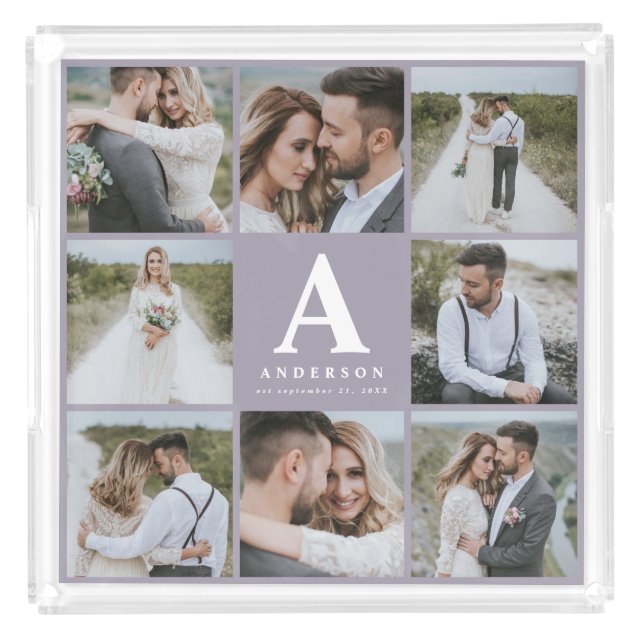 Multi photo monogram wedding family gift acrylic tray (Front)