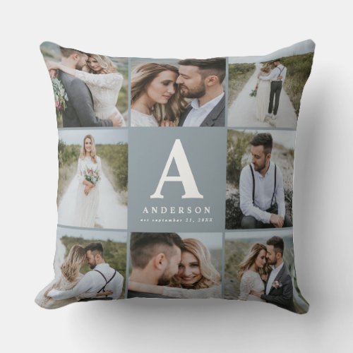 Multi photo monogram wedding family gift throw pillow