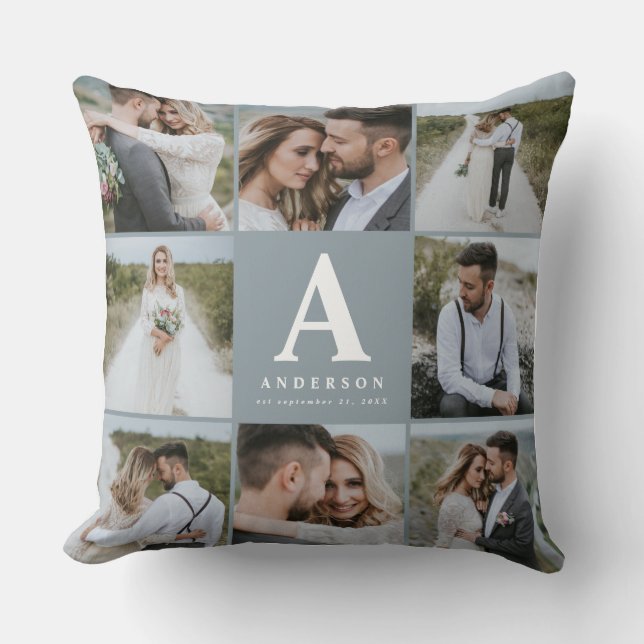 Multi photo monogram wedding family gift throw pillow (Front)