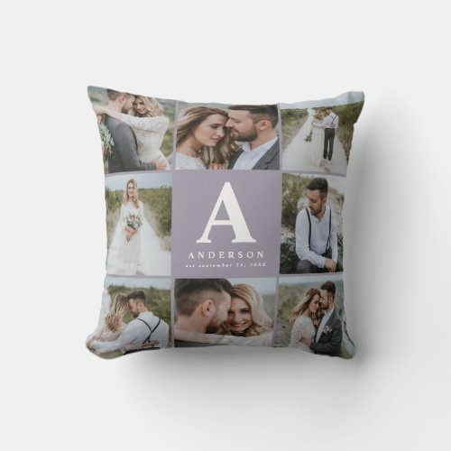 Multi photo monogram wedding family gift throw pillow