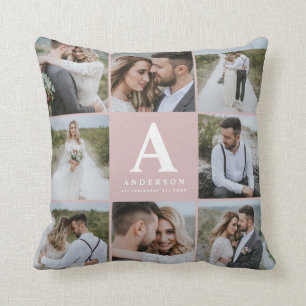 Multi photo monogram wedding family gift throw pillow