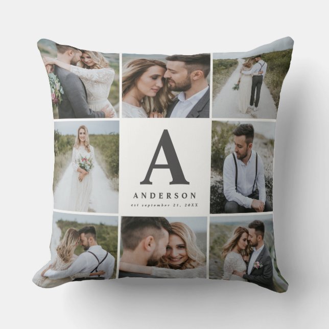 Multi photo monogram wedding family gift throw pillow (Front)