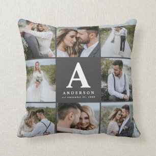 Multi photo monogram wedding family gift throw pillow