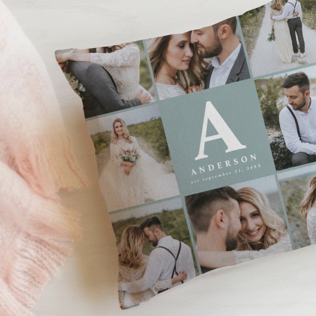 Multi photo monogram wedding family gift throw pillow (Creator Uploaded)