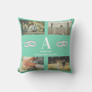 Multi Photo monogram wedding family gift Throw Pillow