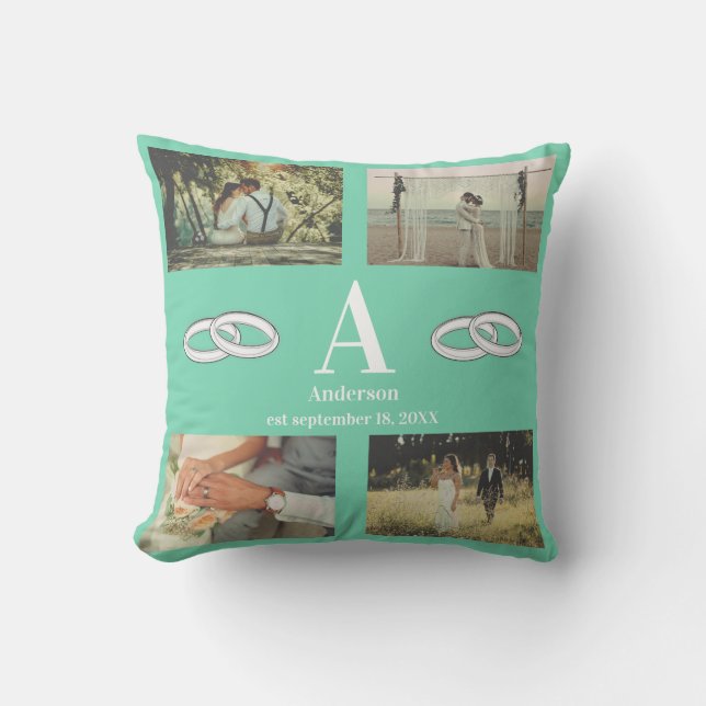 Multi Photo monogram wedding family gift  Throw Pillow (Front)
