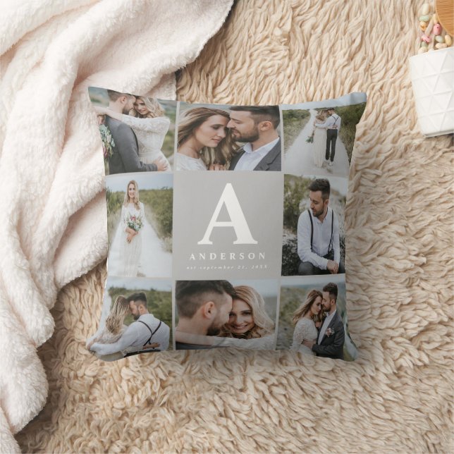 Multi photo monogram wedding family gift throw pillow (Blanket)