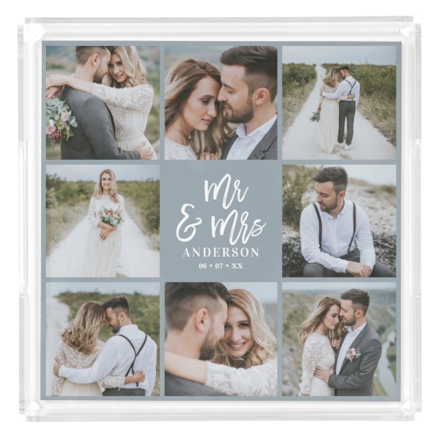 Multi photo mr and mrs wedding family gift acrylic tray (Front)