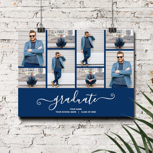 Multi Photo Navy Blue Graduation Party Poster (Multi Photo Navy Blue Graduation Party Poster, INSTANT DOWNLOAD and/or PRINTED)