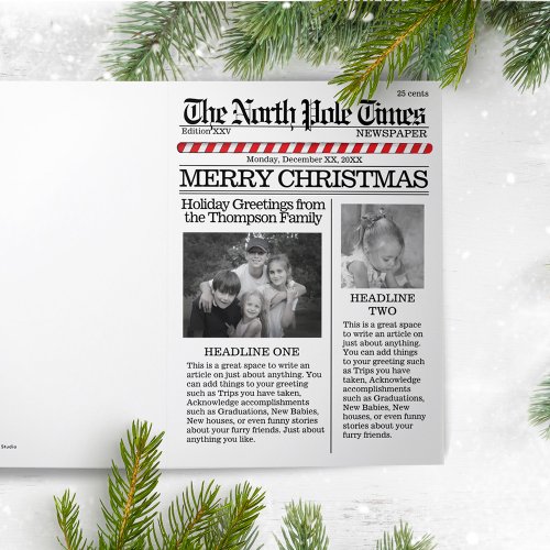 Multi Photo North Pole News Christmas Cute Funny Tri_Fold Holiday Card