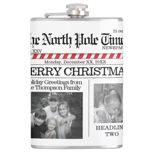 Multi Photo North Pole News Christmas Cute Merry Flask