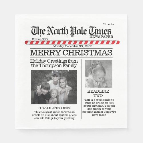 Multi Photo North Pole News Christmas Cute Merry Napkins