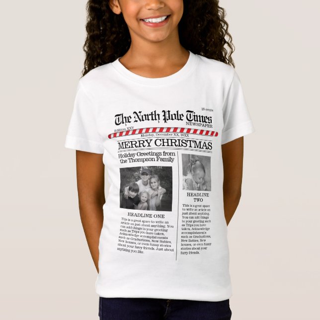 Multi Photo North Pole News Christmas Cute Merry T-Shirt (Front)