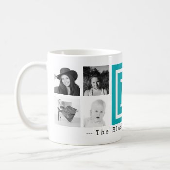 Multi Photo Personalized Monogram Bright Blue Coffee Mug by PartyHearty at Zazzle