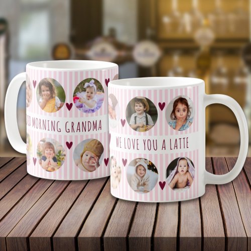 Multi Photo Pink Striped Good Morning Grandma  Coffee Mug