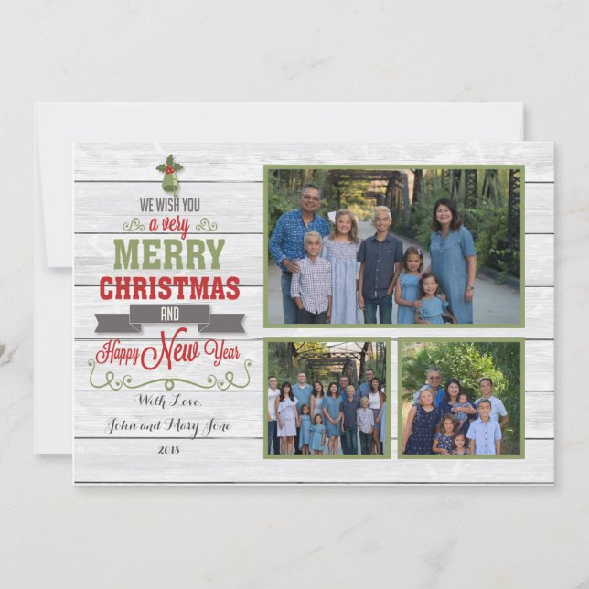 Multi-Photo Red Green Christmas Card (Front)