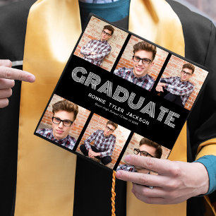 Multi Photo Retro Black Graduation Cap Topper