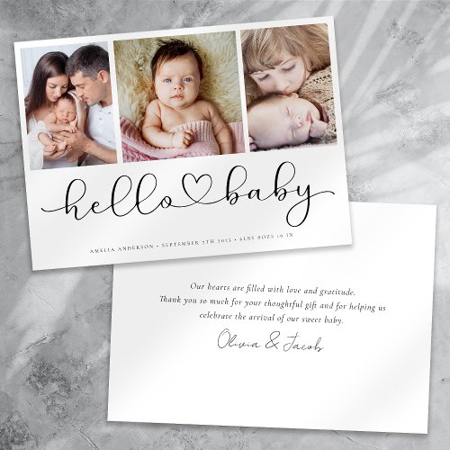 Multi Photo Script with Heart New Baby Photo Announcement