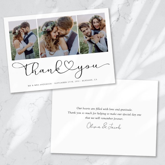 Multi Photo Script with Heart Wedding Photo Thank You Card (Creator Uploaded)