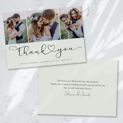 Multi Photo Script with Heart Wedding Photo Thank You Card