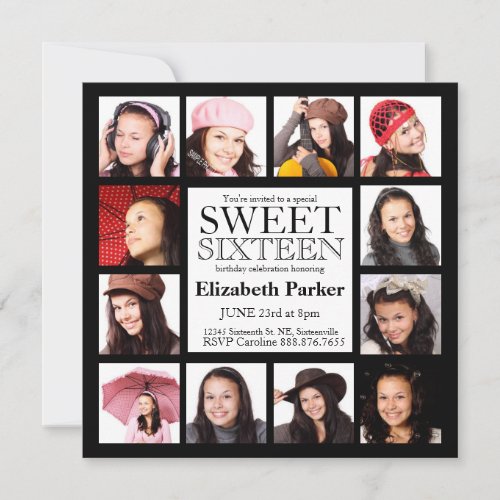 Multi Photo Sweet Sixteen Party Custom Announcements