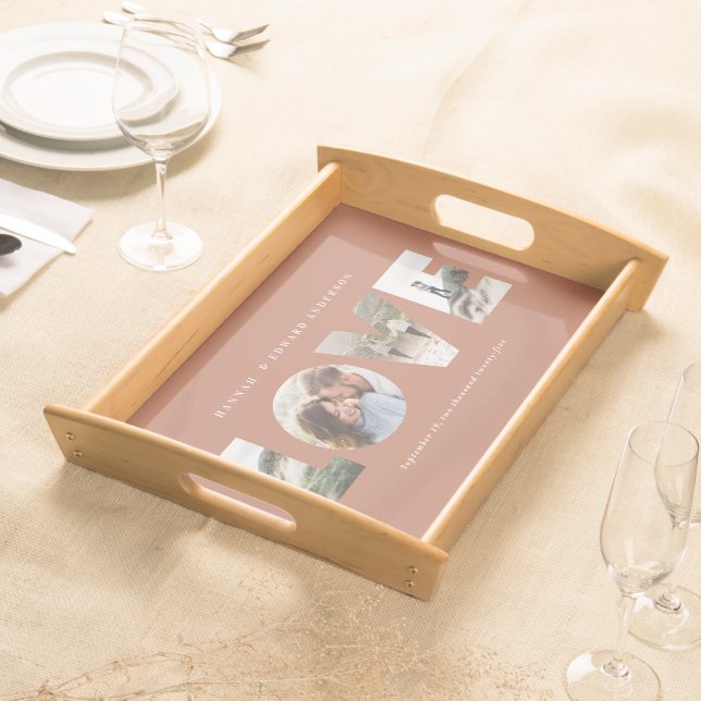 Multi Photo terracotta Simple Modern Personalized Serving Tray (Front)