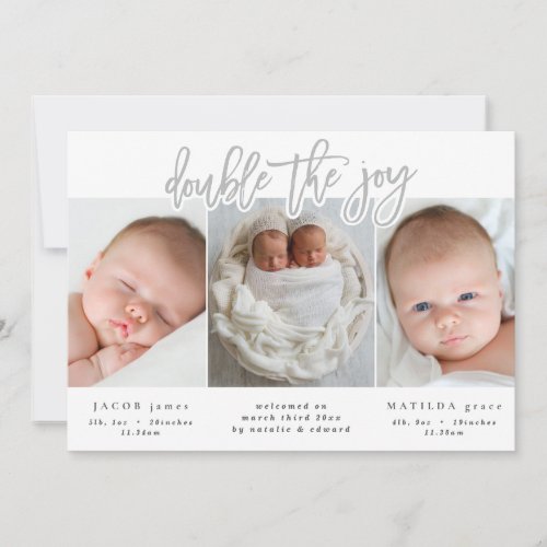 Multi photo twin birth announcement