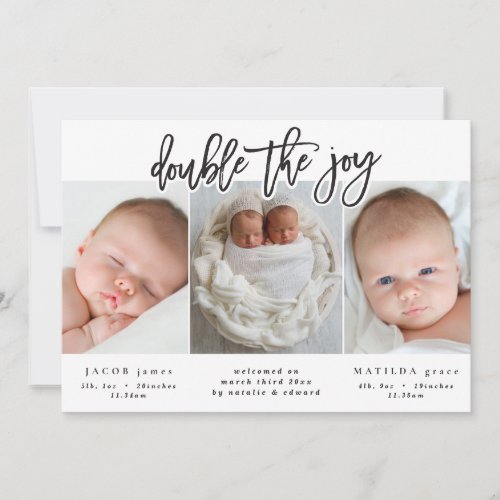 Multi photo twin birth announcement