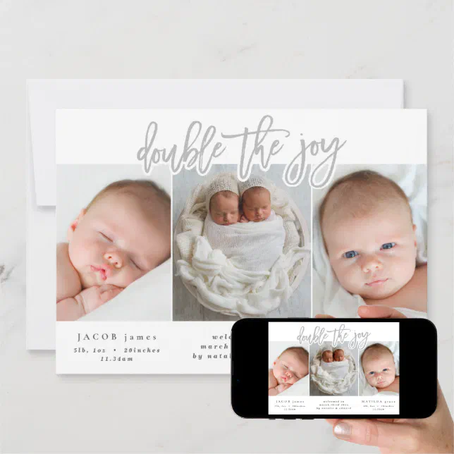 Multi photo twin birth announcement | Zazzle