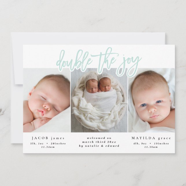 Multi photo twin birth announcement (Front)