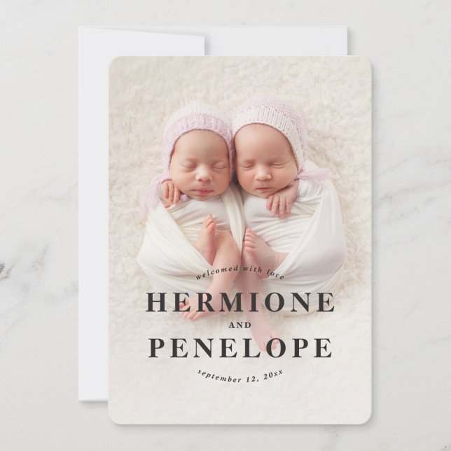 Multi photo twin modern geometric + typographic announcement (Front)