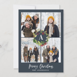 Multi photo watercolor floral + foliage christmas holiday card
