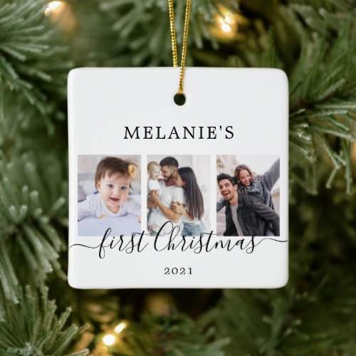 Multi photos first Christmas Baby Ceramic Ornament