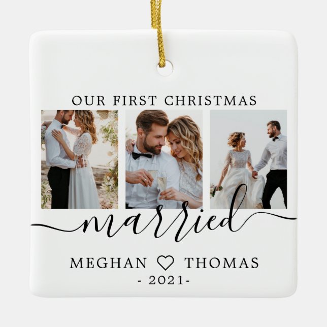 Multi photos first Christmas Married Ceramic Ornament (Front)