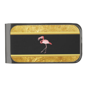 Multi pink color Flamingos with blue eyes Gunmetal Finish Money Clip