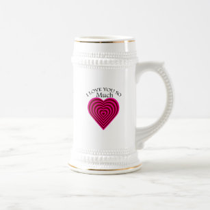 Multi pink colour I love you strips heart hart Beer Stein
