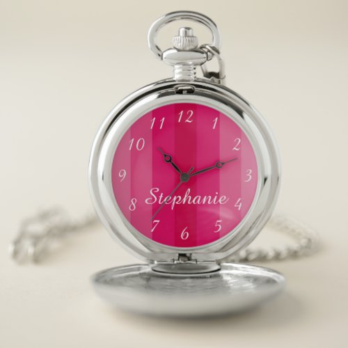 Multi Pink Stripe Personalized Name Classy Retro Pocket Watch