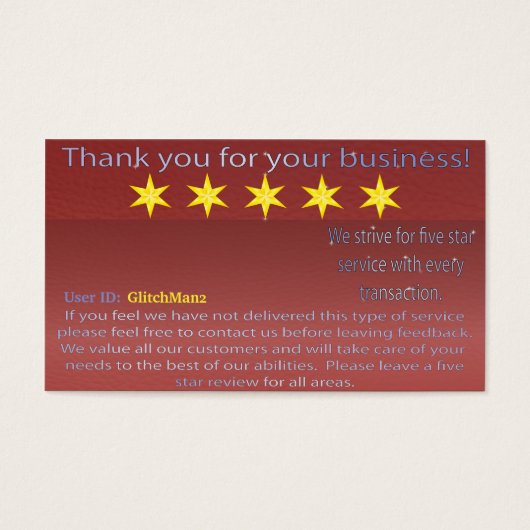 Multi Platform five star rating feedback card (Front)