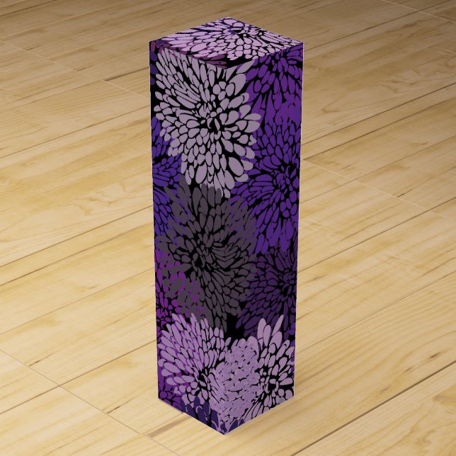 multi purples chrysanthemum petals on black wine box (Front)