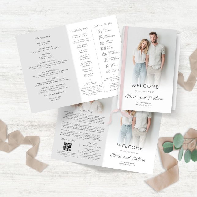 Multi-purpose 2 Photo Program Icon Order of Day  Brochure (Shown when folded and inside and outside open)