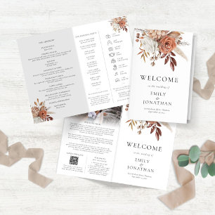 Multi-purpose Rust Floral Program Order of Day Brochure