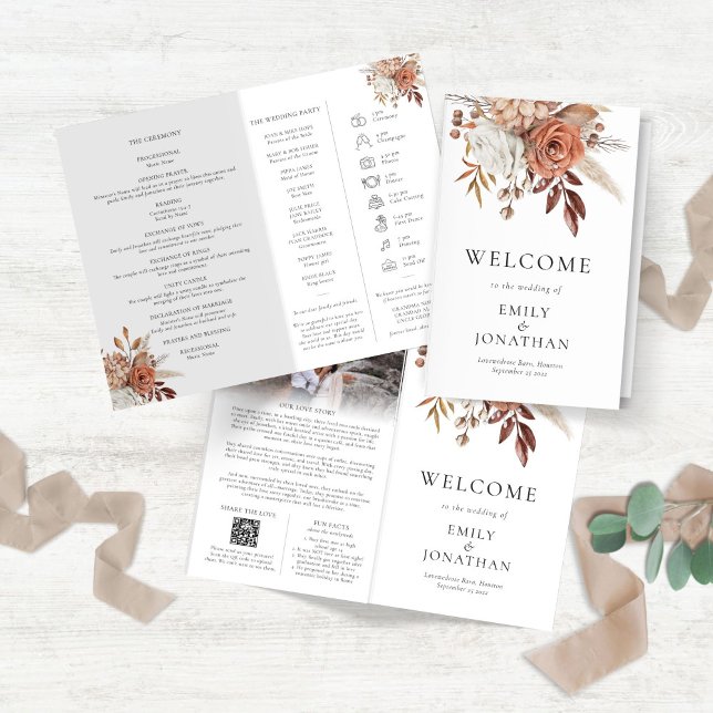 Multi-purpose Rust Floral Program Order of Day Brochure (Creator Uploaded)
