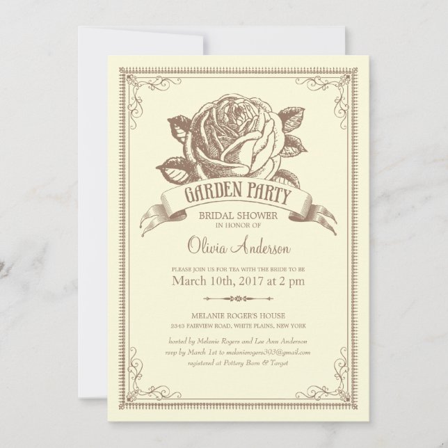 Multi-purpose Vintage Garden Party Invitations (Front)