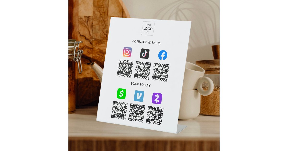 Multi QR Code Business Pedestal Sign | Zazzle